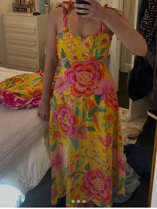 FARM Rio Dresses & Skirts - FARM Rio Yellow Floral Midi Dress with Pink & Orange Blooms